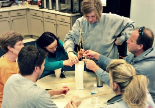 team working on marshmallow challenge