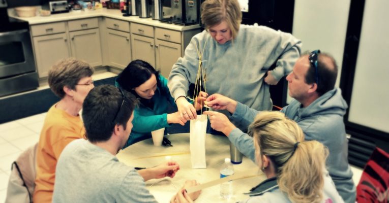 team working on marshmallow challenge