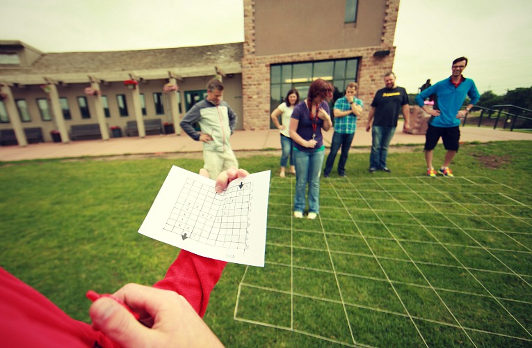 Standing in grid maze team building activity 4