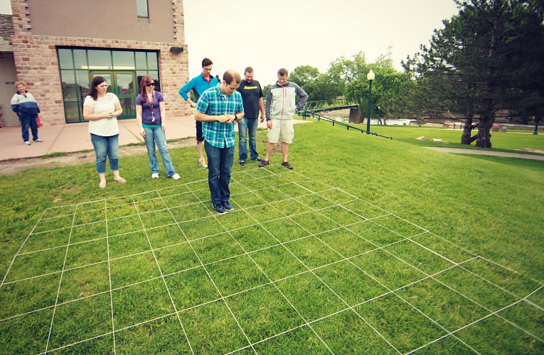 Standing in the grid maze during team building activity in South Dakota